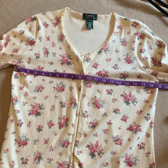 Lauren Ralph Lauren floral cardigan twin set with lace trim - 3/4 sleeve, Size L - Picture 4 of 8
